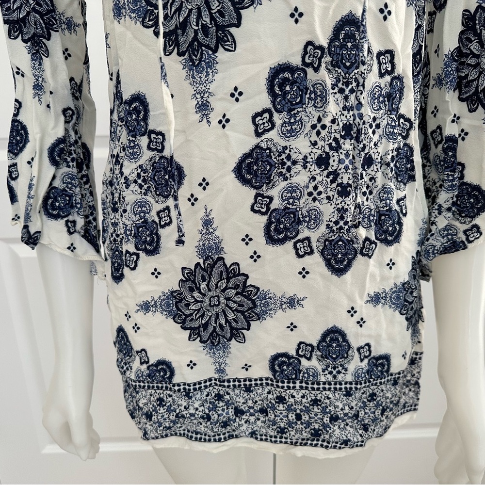 Blue & White Floral Paisley Print Boho Festival Cutout Dress - Picture 6 of 17